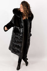 Women's exclusive long Parka coat with black fox fur